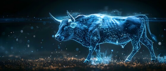 Glowing Bull Constellation: Symbol of Economic Growth. Concept Economic Growth, Bull Market, Financial Prosperity, Stock Market, Investing - obrazy, fototapety, plakaty