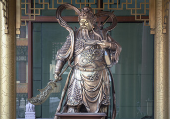 Statue of Sangharama Bodhisattva (Buddhist deity) or The Chinese general Guan Yu, the...