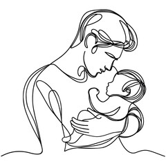 Continuous one line drawing of father and baby. Happy father's day concept. vector graphic illustration.