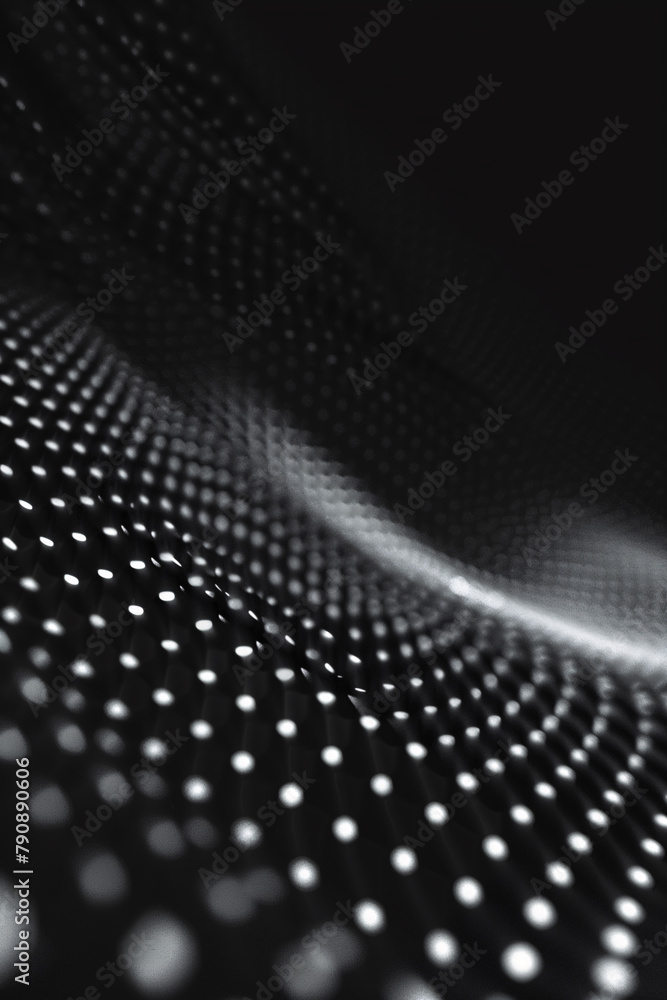 Poster abstract monochrome wave pattern created by illuminated dots