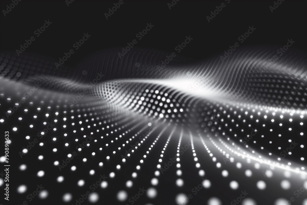 Poster abstract monochrome waves formed by illuminated dots in a dark setting