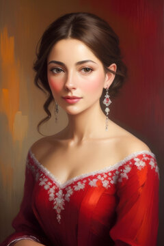 Oil painting of a beautiful noble and luxurious woman