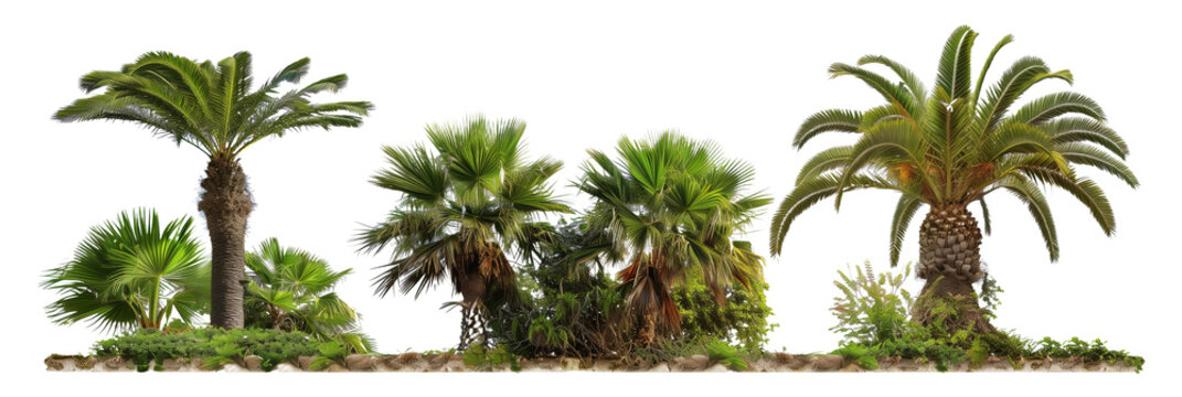 set of sago palms, ancient and sturdy, isolated on transparent background