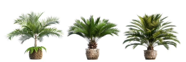 set of sago palms, ancient and sturdy, isolated on transparent background