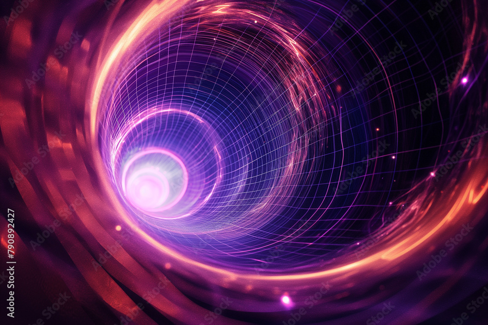 Poster abstract purple bokeh circles digital background with connected lines and circles. scientific backgr