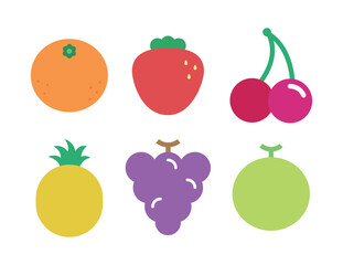 Fruit illustration set. tangerine, orange, strawberry, cherry, pineapple, grape, melon.