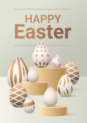 Happy Easter greeting card with eggs in pastel colors spring holiday celebration card vertical