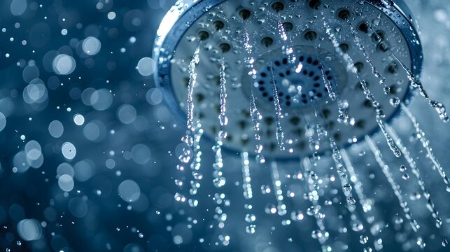 Powerful Shower Head Cleaning with Water Droplets and Lime Scale Remover Showcasing Effectiveness of Cleaning Products