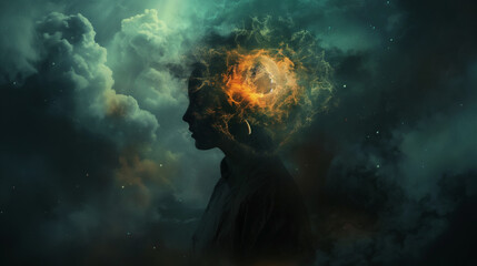 human silhouette brain trauma or stress concepts.