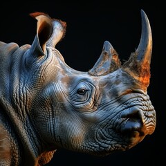 Rhino in profile on solid black background