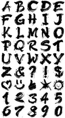 Alphabet and numbers brush stroke