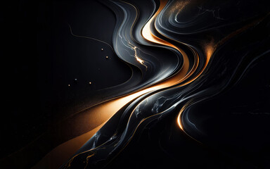Abstract image for background with golden lines creating dynamic waves on dark background. Artificial intelligence, generation