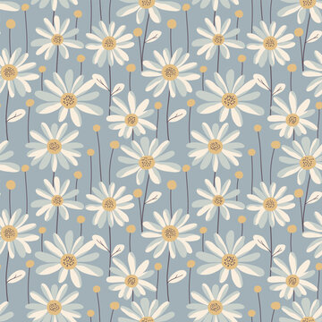 Blue and white daisies retro pattern