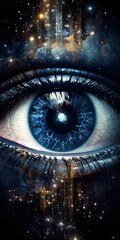 The visionary styled mystical eye of the universe made of constellations in the outer space, manifestation, cosmic, dimensions, chakra, yogi