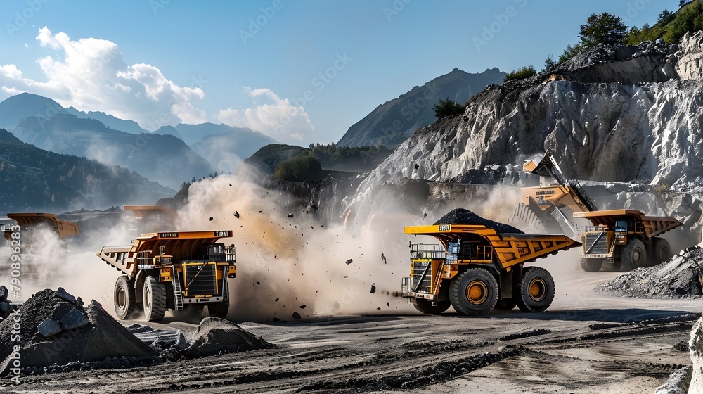 Aufkleber autonomous dump trucks and loaders extracting and transporting materials in a quarry setting