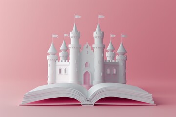3d illustration of castle and book fairytale book concept on background - obrazy, fototapety, plakaty