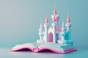 3d illustration of castle and book fairytale book concept on background