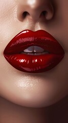 Obraz premium Lipstick closeup beautiful womans lips art wallpaper glossy finish vibrant palette