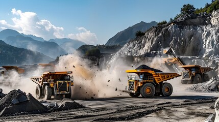 Autonomous Dump Trucks and Loaders Extracting and Transporting Materials in a Quarry Setting