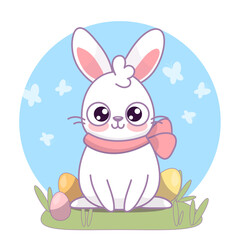 Cute Easter bunny with eggs, modern flat vector character