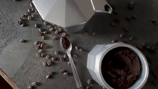 Making espresso coffee. Moka pot.