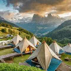 the mountains glamping tents nestled the lush countryside, travelers a luxurious in harmony