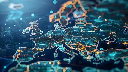 Digital Pulse of Western Europe: A Cyber-Tech Symphony. Concept Technology Trends, Innovation Strategies, Digital Transformation, Global Market Insights, Data Privacy