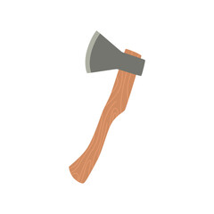 An isolated axe on a white background. A flat vector illustration representing travel camping gear for survival in the great outdoors