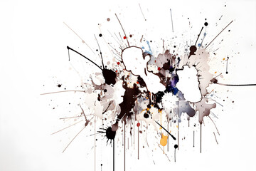 Abstract splattered paint artwork displaying a burst of colors on white canvas