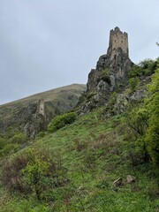 The tower complex of Vovnushki. The Republic of Ingushetia, Russia. View of the Ingush defensive towers inside the North Caucasus.