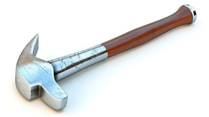 Robust and Metallic 3D Hammer Icon Representing Construction,DIY Projects and Craftsmanship on a White Background