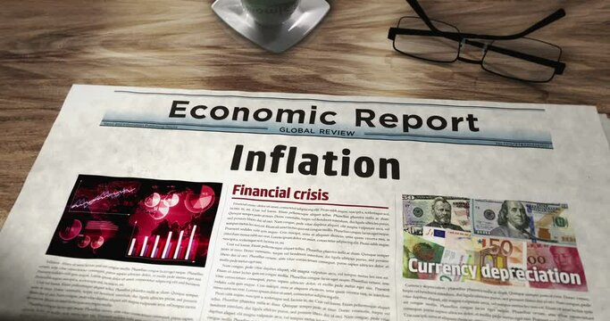 Inflation economy crisis prices increase daily newspaper on table. Headlines news abstract concept 3d.