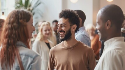 A group of people are smiling and laughing together