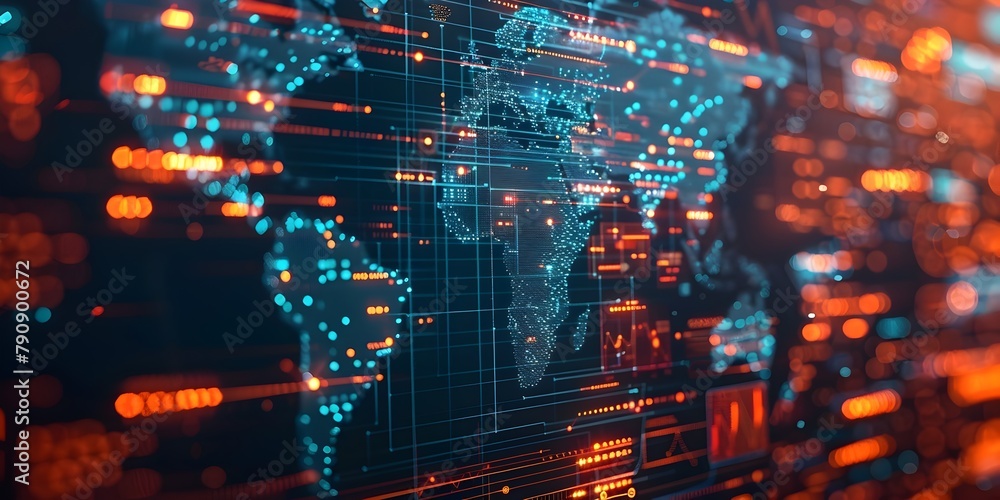 Poster vibrant digital interface showcasing live data streams and analytics across the global landscape