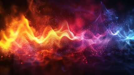 sound waves technology background, purple and blue, a wave composed of a beam of light points