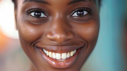 Radiant smile of a young dark-skinned woman with joyful expression