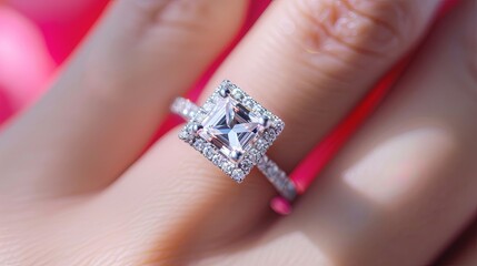 Sparkling diamond engagement ring on a delicate finger