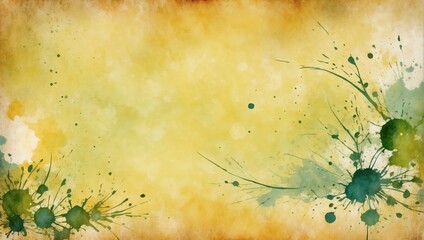 Greenish-Yellow Background with Textured Vintage Grunge and Watercolor Stains.
