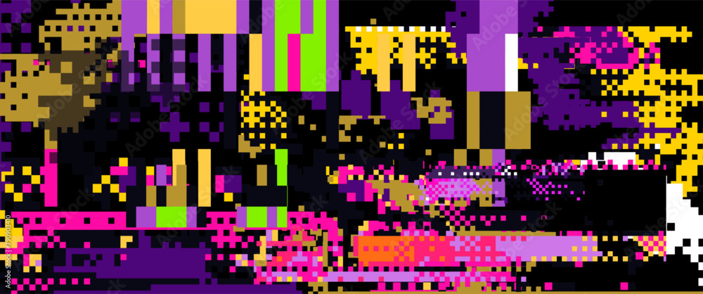 Aufkleber bright neon glitchy background. concept vector illustration of a broken program code or malware atta