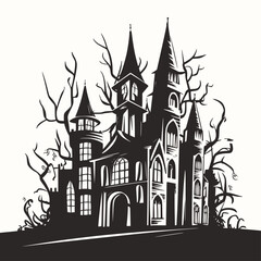 Silhouette of spooky mansion, gothic castle scary, Generative AI