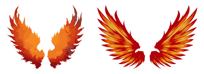 pair of angel wings, fiery wings, red feathered wings phoenix inspired, Generative AI