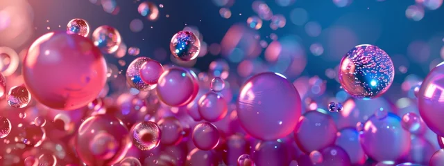 Foto op Canvas Bubbles are floating in the air on a blue background. Banner © kramynina