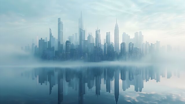 Ethereal Cityscape Reflections: A Serene Urban Symphony. Concept Cityscape Photography, Reflections, Ethereal, Serene, Urban Symphony