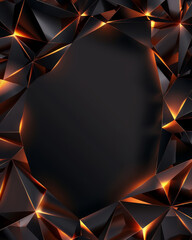 Glowing triangular facets on a black backdrop. Polygonal pattern with a 3D effect. - obrazy, fototapety, plakaty