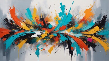Hand-Painted Abstract Panorama, Expressive Art with Captivating Colors, Texture.