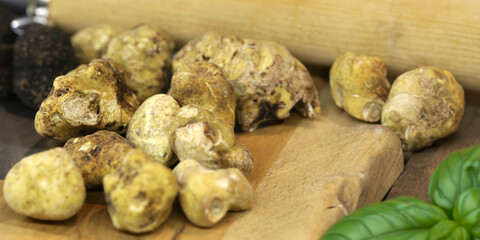 delicious mushroom truffle on a wooden board - 790906608