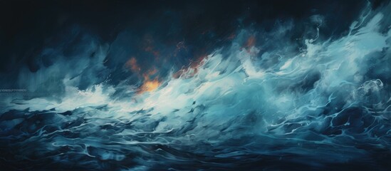 A powerful wave crashing into the sea