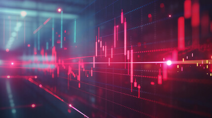 Abstract stock market analysis with glowing red candlestick forex chart background