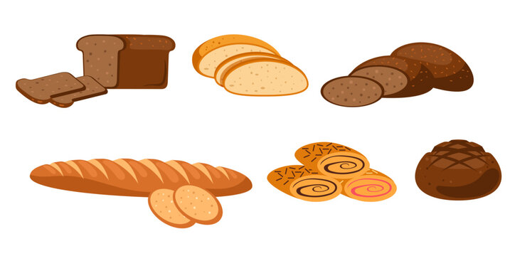 Bakery bread cake pastry isolated set. Vector flat graphic design element illustration