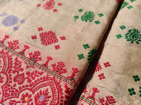 Muga Silk Assamese Sadar Mekhela, Assamese Cloth for women, Bihu, Japi, Folded Muga Cloth, Muga Sheet